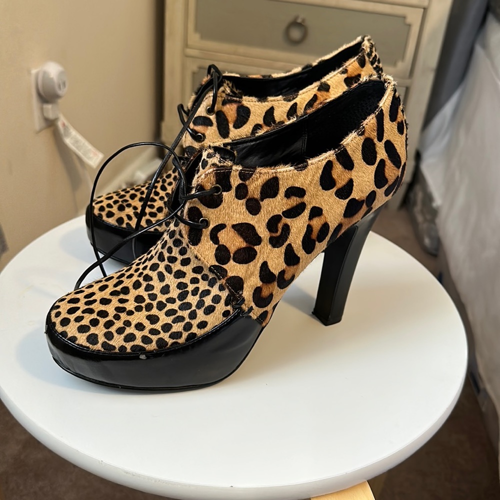 Falchi calf hair & leather Oxford platform heels